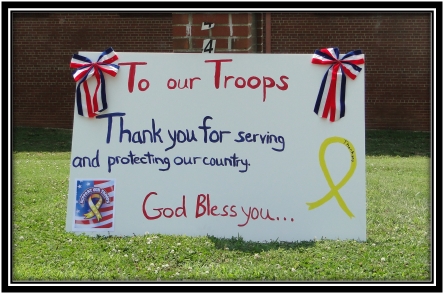 Hand Painted "Thank You" sign for local national guard troops being deployed