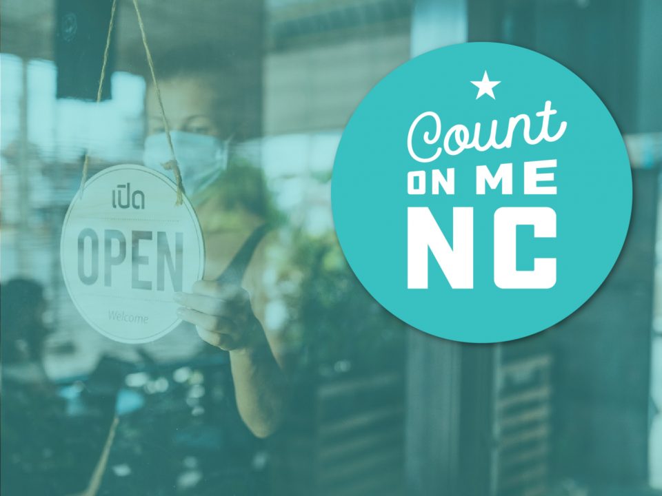The Count on ME NC Program and Restaurant door that says open