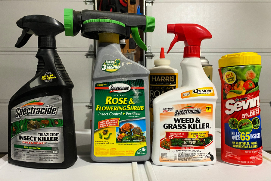 Pesticides in family garage waiting for proper disposal.